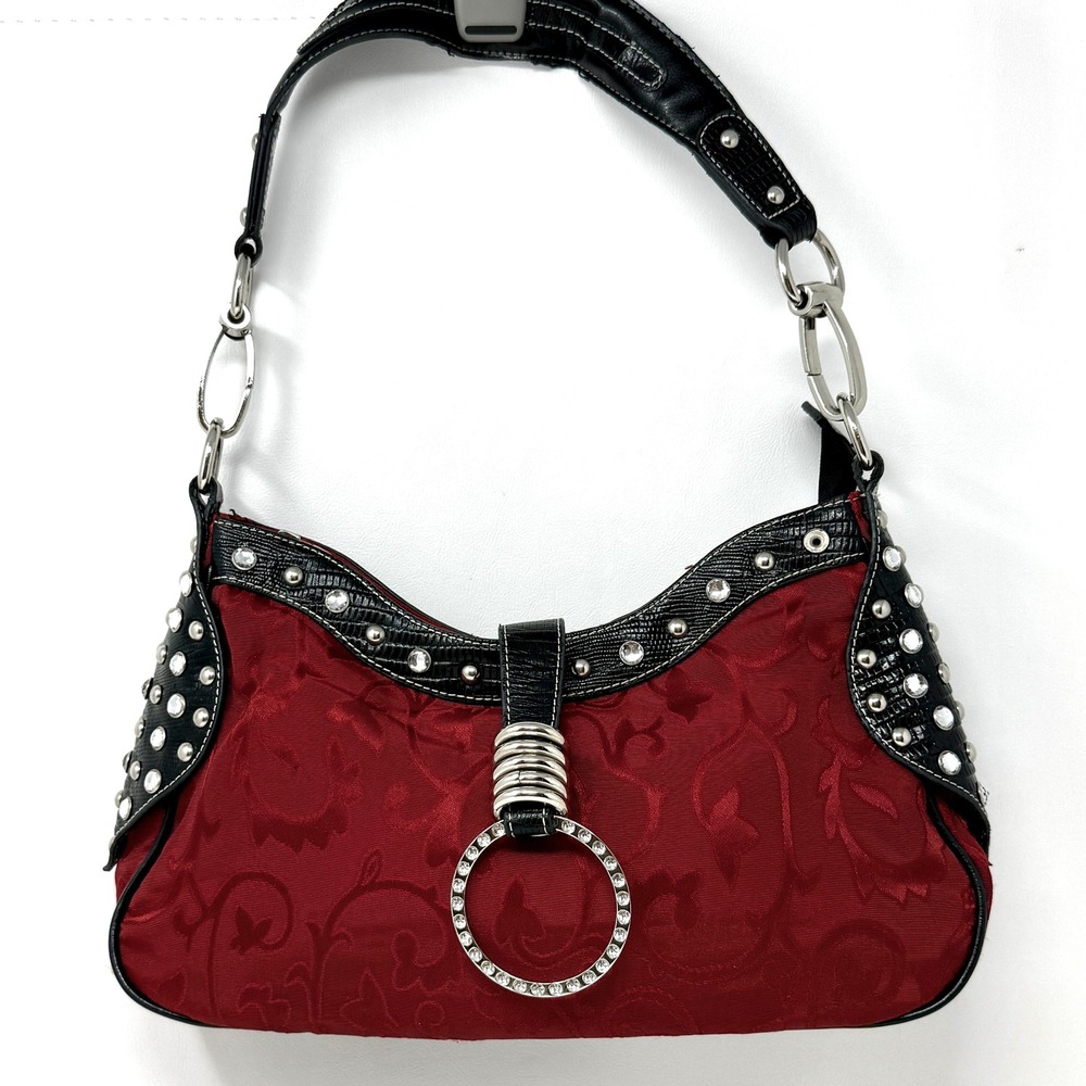 Marc Chantal MC Red Damask Y2K Bling Purse Whimsigoth Goth Bordello -Missing Gem
